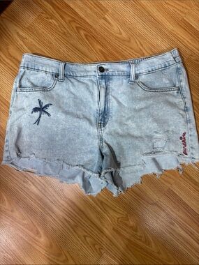 aerie Light Wash Denim Cutoff Shorts with Embroidered Palm